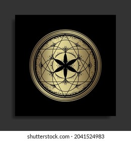 Ancient circle of life in engraving style, hand drawn, line art, luxury, celestial, esoteric, boho