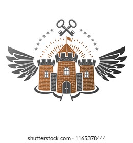 Ancient Citadel emblem. Heraldic vector design element. Retro style label, heraldry logo. Ornate logotype on isolated white background.