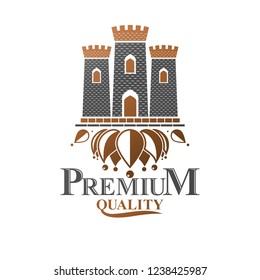 Ancient Citadel emblem. Heraldic vector design element. Retro style label, heraldry logo. Antique logotype on isolated white background.