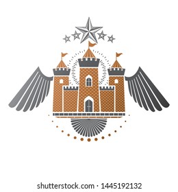 Ancient Citadel emblem. Heraldic vector design element. Retro style label, heraldry logo. Ornate logotype on isolated white background.