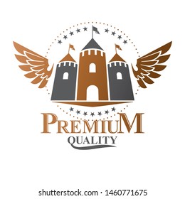 Ancient Citadel emblem. Heraldic vector design element. Retro style label, heraldry logo. Ornate logotype on isolated white background.