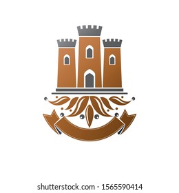 Ancient Citadel emblem. Heraldic vector design element. Retro style label, heraldry logo. Ornate logotype on isolated white background.
