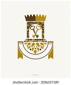 Ancient Citadel emblem. Heraldic vector design element. Retro style label, heraldry logo. Ornate logotype on isolated white background.