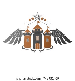 Ancient Citadel emblem. Heraldic vector design element. Retro style label, heraldry logo. Ornate logotype on isolated white background.