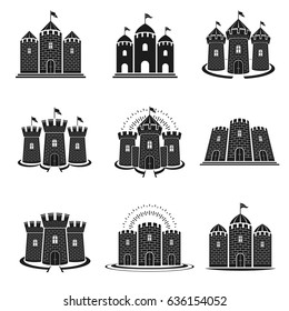 Ancient Citadels emblems set. Heraldic vector design elements collection. Retro style label, heraldry logo.