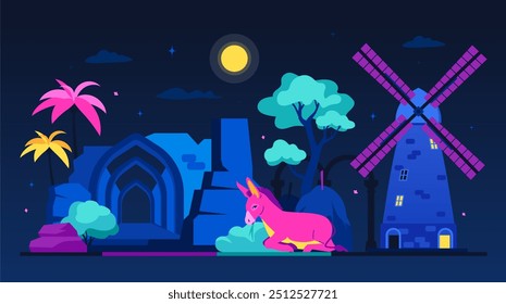 Ancient cities and buildings - modern colored vector illustration