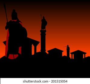 ancient city with guardian. first variant. vector illustration