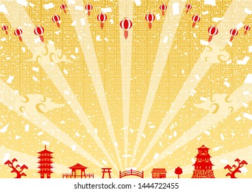 ancient city illustration and Chinese design clouds