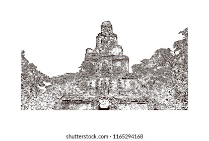 Ancient City of Polonnaruwa, Sri Lanka. Hand drawn sketch illustration in vector.