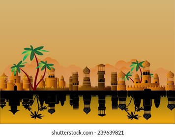 Ancient city reflected in water