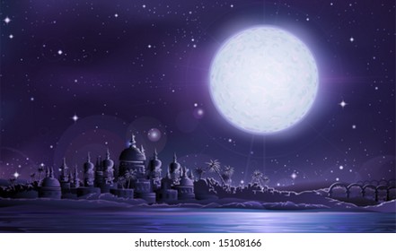 Ancient city under full moon (other landscapes are in my gallery)