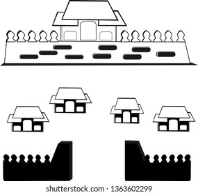 Ancient city walls of old-fashioned Thailand, traditional era, vector illustration Used as a background to decorate images About the country, culture,