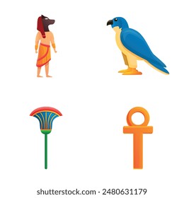 Ancient civilization icons set cartoon vector. Egyptian culture symbol. Egypt, ancient symbol