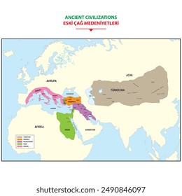 Ancient civilizations. Europe, Anatolia, Egypt, Turkestan, Ionia, Macedonia, Assyria, Sumer.