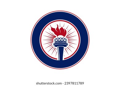 Ancient classic Greek torch logo fire flame with spark light.