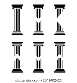 Ancient classic pillars. Antique classic columns. Greek pillar, historic line podium. Set Column Pillar Icon for Legal, Attorney, Law Office