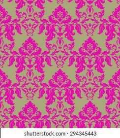 Ancient classic seamless pattern with pink flowers.