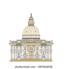 ANCIENT CLASSIC STYLE BUILDING DRAWING WITH ROMAN AND GOTHIC COLUMNS