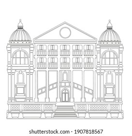 ANCIENT CLASSIC STYLE BUILDING DRAWING WITH ROMAN AND GOTHIC COLUMNS