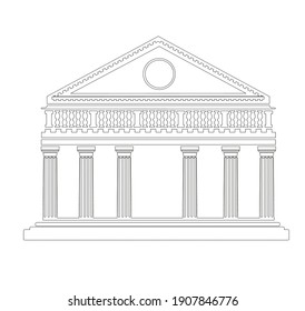 ANCIENT CLASSIC STYLE BUILDING DRAWING WITH ROMAN AND GOTHIC COLUMNS