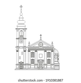 ANCIENT CLASSIC STYLE BUILDING DRAWING WITH ROMAN AND GOTHIC COLUMNS