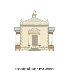 ANCIENT CLASSIC STYLE BUILDING DRAWING WITH ROMAN AND GOTHIC COLUMNS