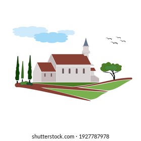 ANCIENT CLASSIC STYLE BUILDING DRAWING WITH ROMAN AND GOTHIC COLUMNS
