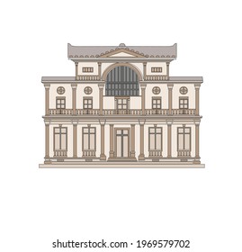 ANCIENT CLASSIC STYLE BUILDING DRAWING WITH ROMAN AND GOTHIC COLUMNS