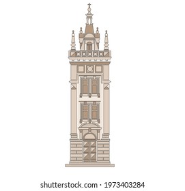 ANCIENT CLASSIC STYLE BUILDING DRAWING WITH ROMAN AND GOTHIC COLUMNS