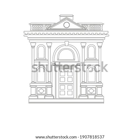 ANCIENT CLASSIC STYLE BUILDING DRAWING WITH ROMAN AND GOTHIC COLUMNS