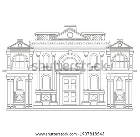 ANCIENT CLASSIC STYLE BUILDING DRAWING WITH ROMAN AND GOTHIC COLUMNS