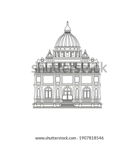 ANCIENT CLASSIC STYLE BUILDING DRAWING WITH ROMAN AND GOTHIC COLUMNS