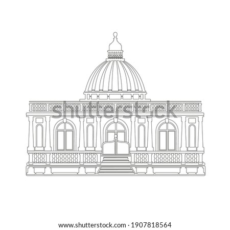 ANCIENT CLASSIC STYLE BUILDING DRAWING WITH ROMAN AND GOTHIC COLUMNS
