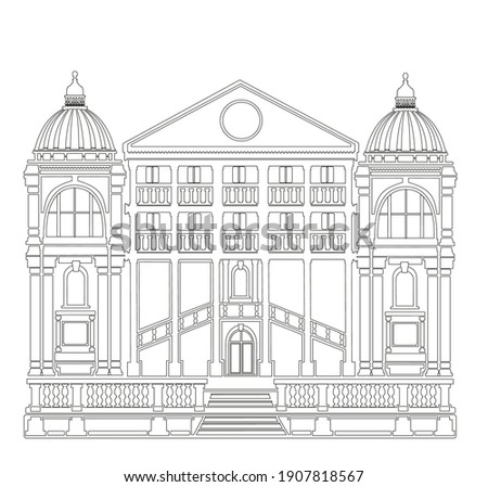 ANCIENT CLASSIC STYLE BUILDING DRAWING WITH ROMAN AND GOTHIC COLUMNS