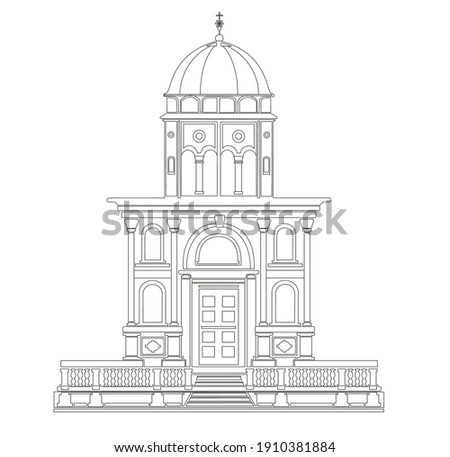 ANCIENT CLASSIC STYLE BUILDING DRAWING WITH ROMAN AND GOTHIC COLUMNS