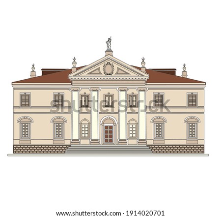 ANCIENT CLASSIC STYLE BUILDING DRAWING WITH ROMAN AND GOTHIC COLUMNS