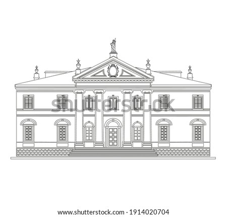 ANCIENT CLASSIC STYLE BUILDING DRAWING WITH ROMAN AND GOTHIC COLUMNS