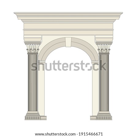 ANCIENT CLASSIC STYLE BUILDING DRAWING WITH ROMAN AND GOTHIC COLUMNS