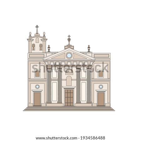 ANCIENT CLASSIC STYLE BUILDING DRAWING WITH ROMAN AND GOTHIC COLUMNS
