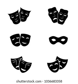 Ancient, Classic Theatre Mask Icon Set. Vector Art.
