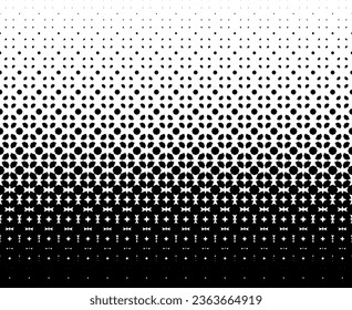 Ancient classical Arabic geometric pattern. Black figures on a white background. Seamless in one direction. Option with an AVERAGE fadeout. Scale transformation method.