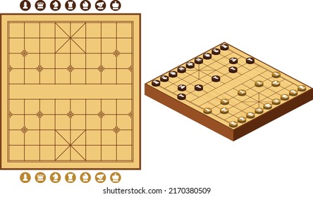 Ancient classical game Chinese chess. Vector editable set