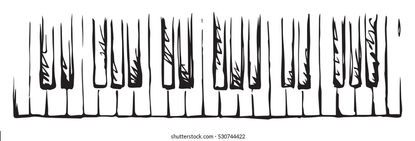 Ancient clavichord tune scale isolated on light backdrop. Freehand outline ink hand drawn picture sketchy in artist retro scribble style pen on paper. View close up with space for text