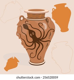 Ancient clay jug with octopus.