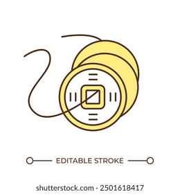 Ancient coins RGB color icon. Historical artifacts. History and archaeology. Cultural heritage. Antique treasure. Isolated vector illustration. Simple filled line drawing. Editable stroke