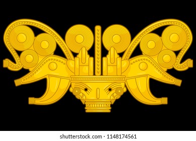 Ancient Colombian golden heads of some pre hispanic native cultures,Vector Illustration Set in black background.