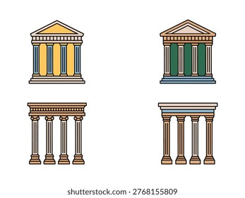 Ancient column architecture set with historical building design elements