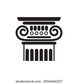 Ancient column capital black line icon, pillar monument element with details vector illustration