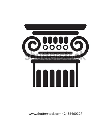 Ancient column capital black line icon, pillar monument element with details vector illustration