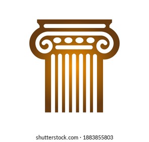 Ancient column head in gold. Ionic column